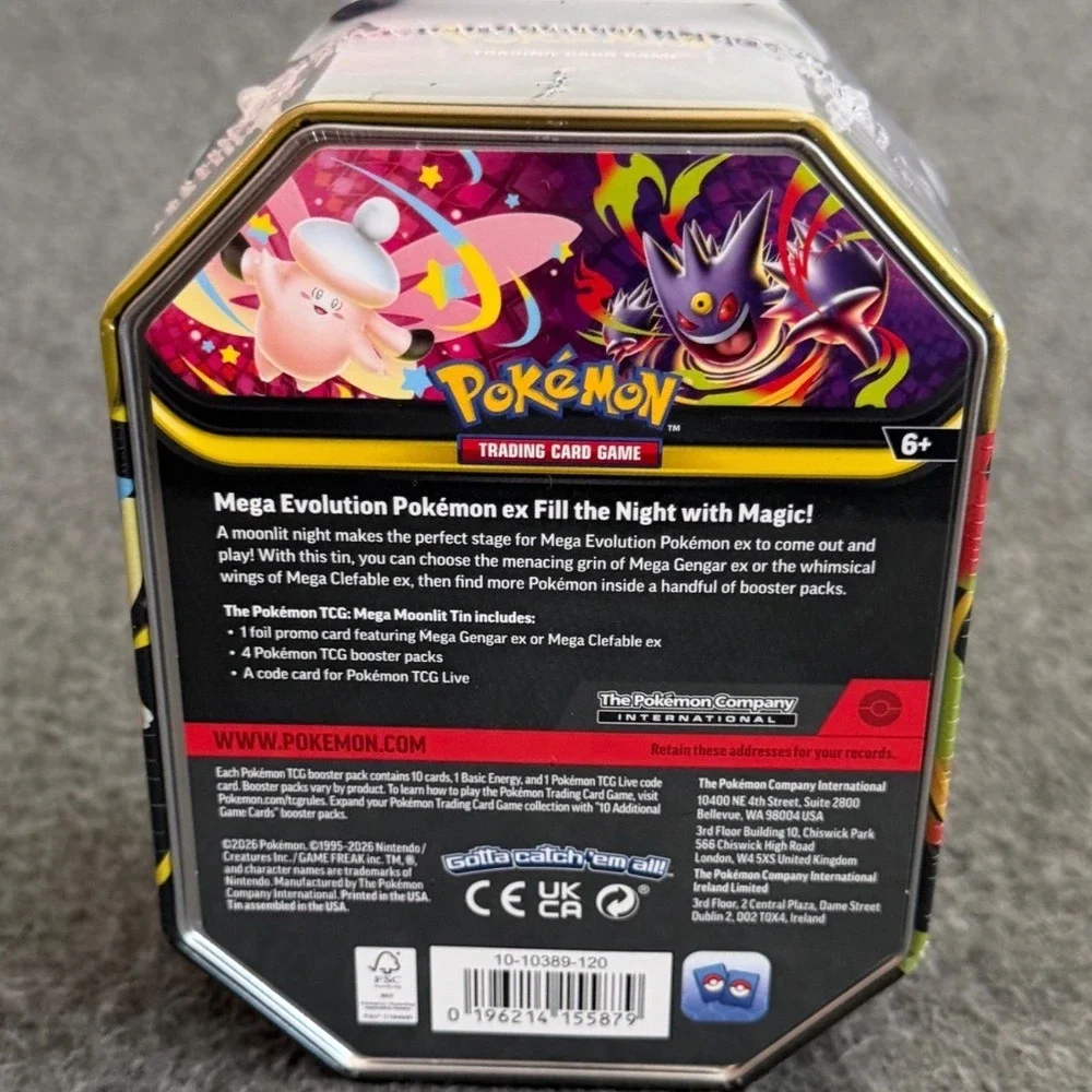Pokemon TCG Mega Moonlit Tin Mega Gengar ex Foil Promo 4 Booster Packs Sealed